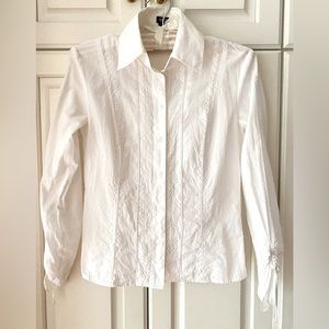 Esprit white 100% cotton hand-stitch blouse. Threads pulling sleeves. Women's XS
